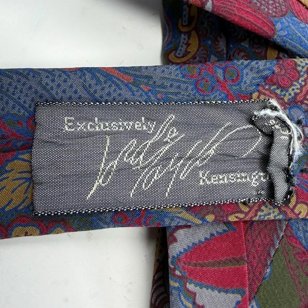 Lord‎ & Taylor Kensington Mens Silk Tie Italy Paisley Floral Teal Burgundy Wide